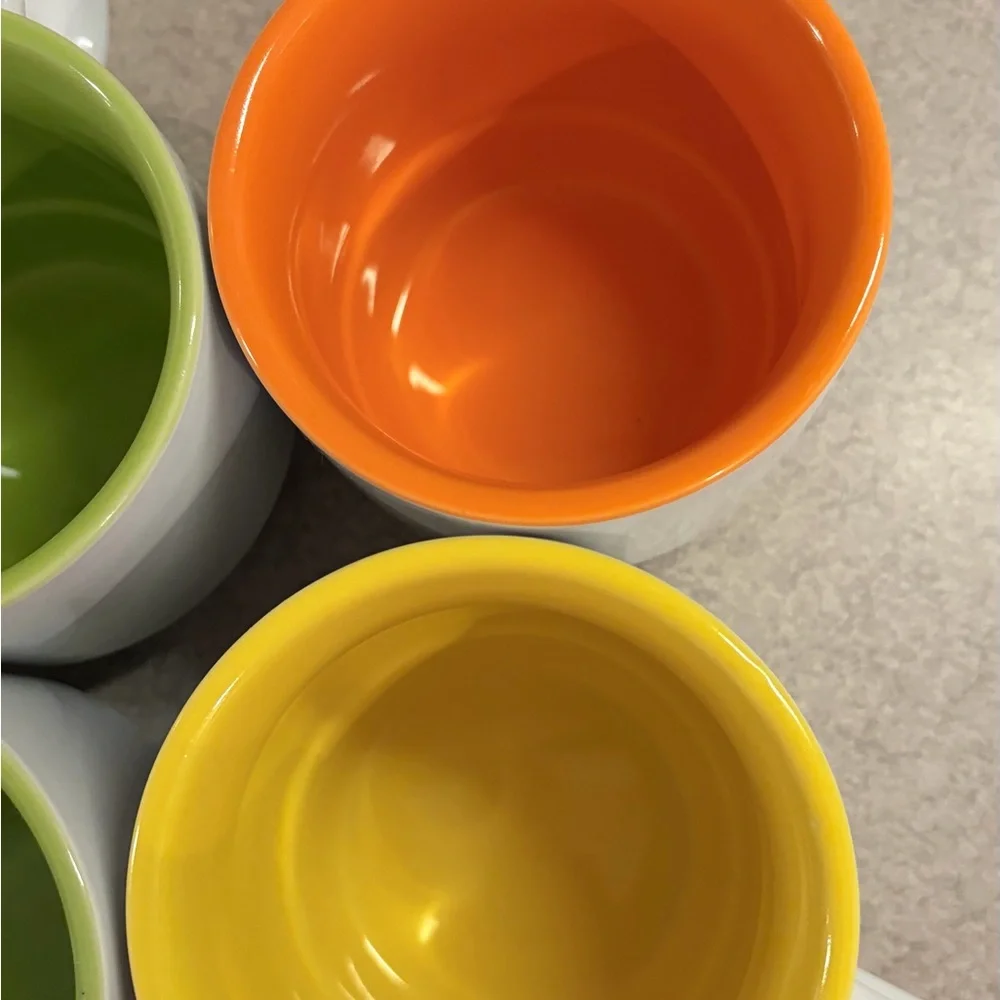 Crate&Barrel Stackable Set of 6 Coffee Cups 8 oz. “Pick Me Up